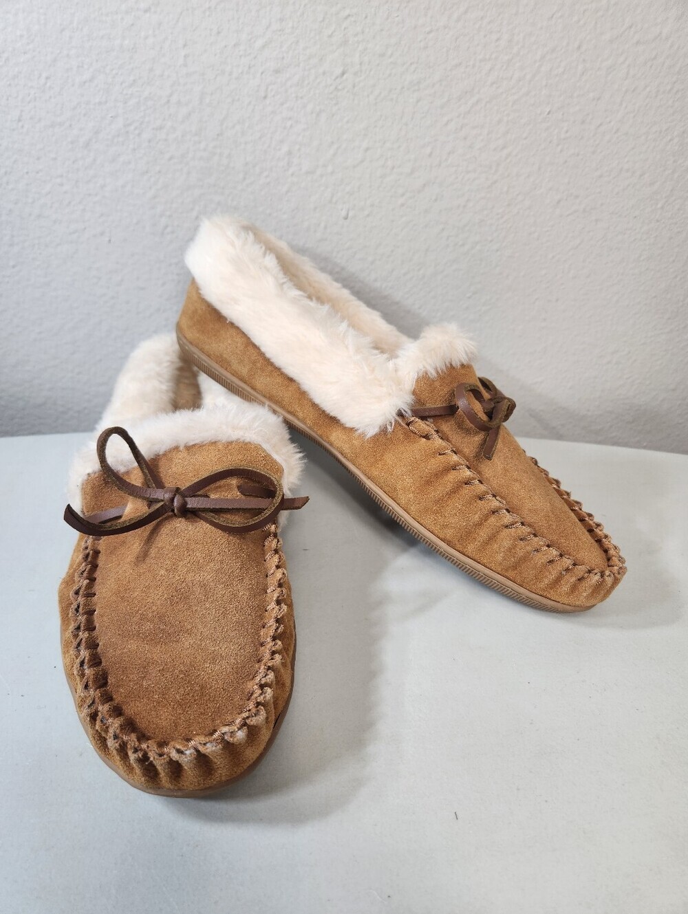J. Crew Womens |10| Suede Lodge Moccasin Faux Shearling Lined Slippers